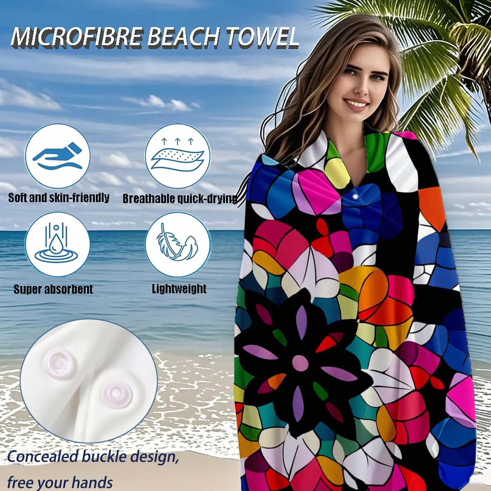 Serviette de Plage XXL 100x200 cm,Couleur Serviette Plage Microfibre avec Séchage Rapide, Anti-Sable, Absorbante Fonction Design pour Vacances Piscine Pique-Nique Voyages Yoga, Cadeau Femme Q-339