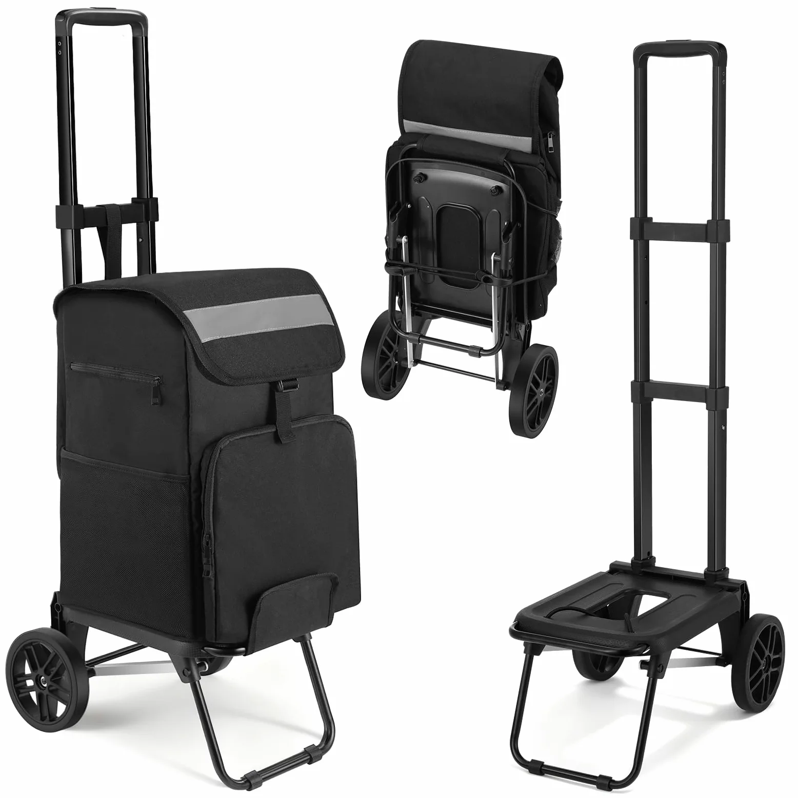 Housolution Chariot Caddie de Courses Pliable à roulettes | 46L/136KG Capacité, 2 en 1 Caddy Diable et Chariot pour Camping et Linge