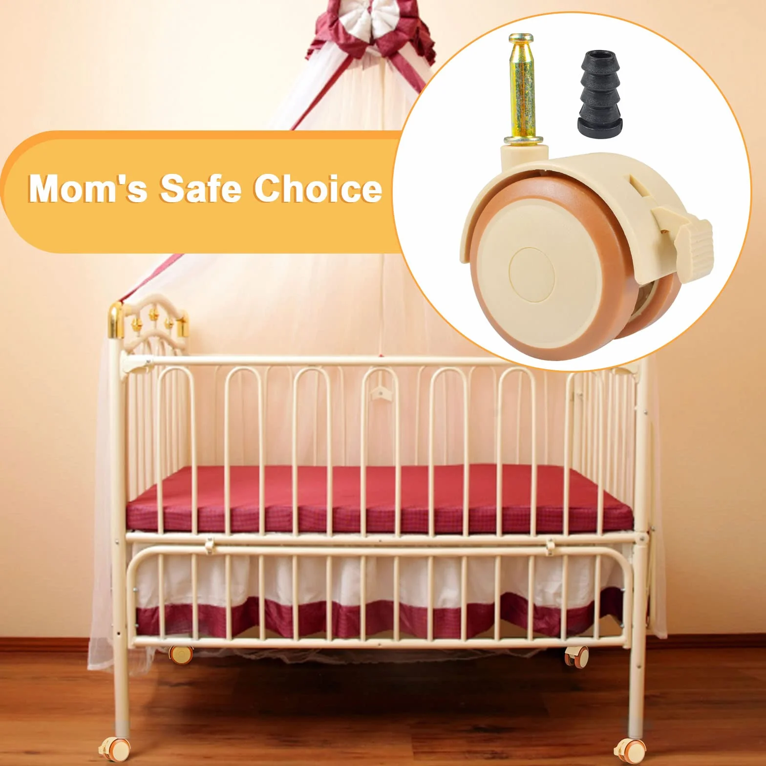 Roulettes Pivotantes 360° pour Meubles d'enfants, Muet, Support Roue Lit Bébé