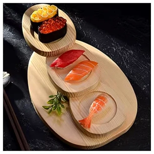 Plateau de service à sushis en bois - Style escalier - Présentoir à sushis pour collations, salades et pâtisseries