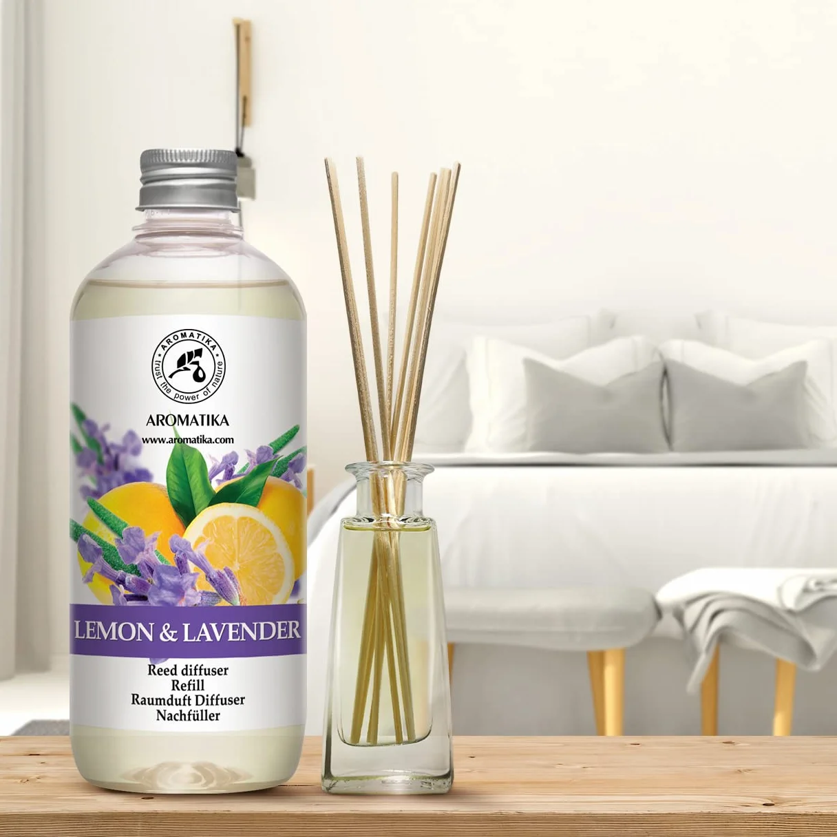 Diffuseur de Parfum Citron-Lavande 500ml - Aromathérapie - Huile Essentielle - Parfum d'Ambiance Frais et Longue Durée