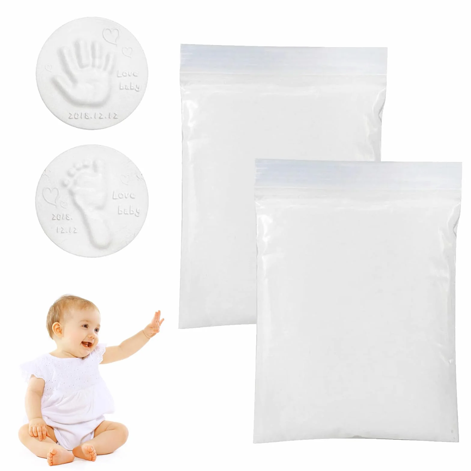 Kit d'Empreintes de Bébé Argile 3D pour Mains et Pieds, Argile Molle, Cadeau Naissance 2PC