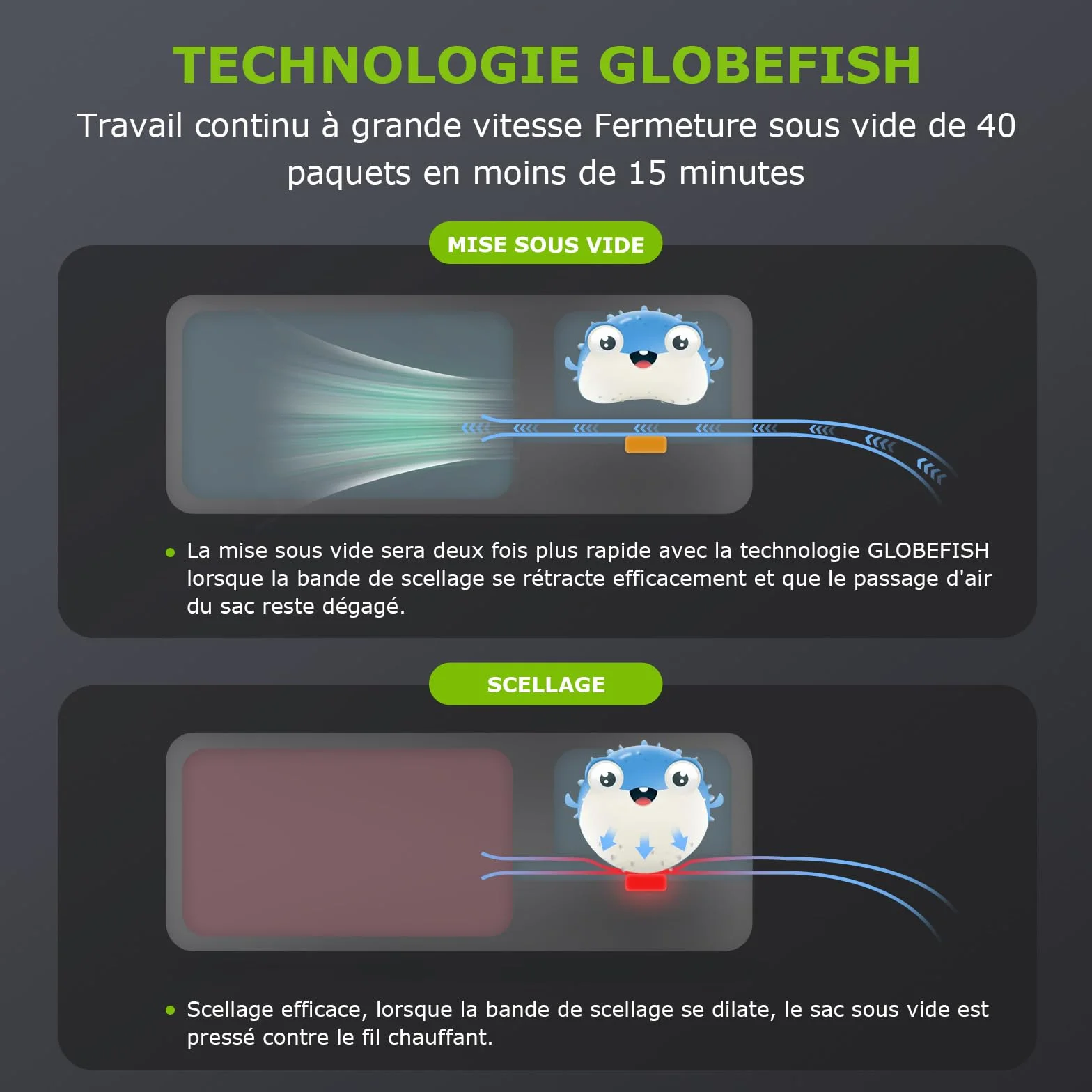 Bonsenkitchen Machine Sous Vide Alimentaire, 5 Modes-8 L/min, Technologie Globefish, 5 Sacs Sous Vide et 1 Sac en Rouleau