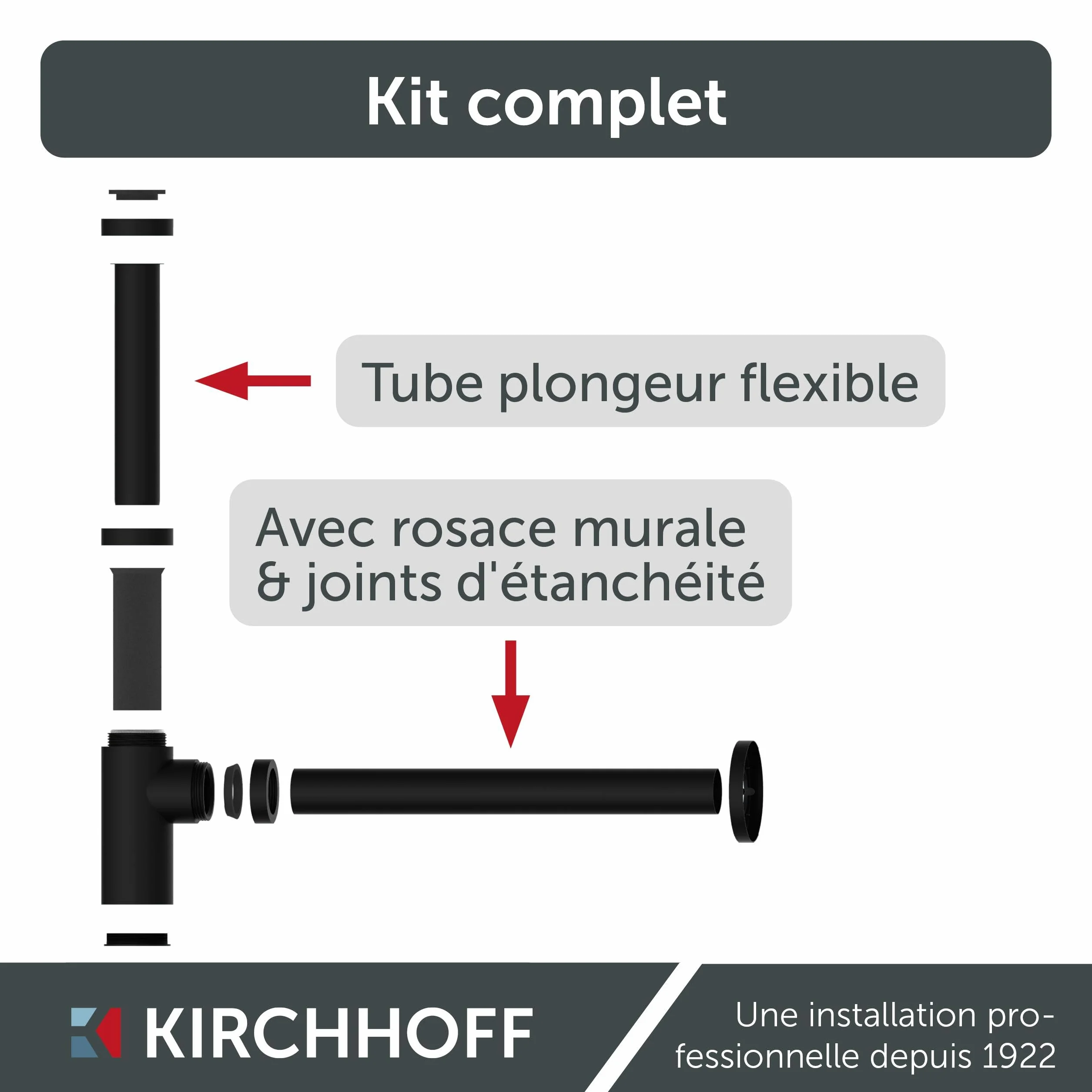 Kirchhoff Siphon lavabo plastique non corrosif anti-odeurs avec ouverture de nettoyage noir