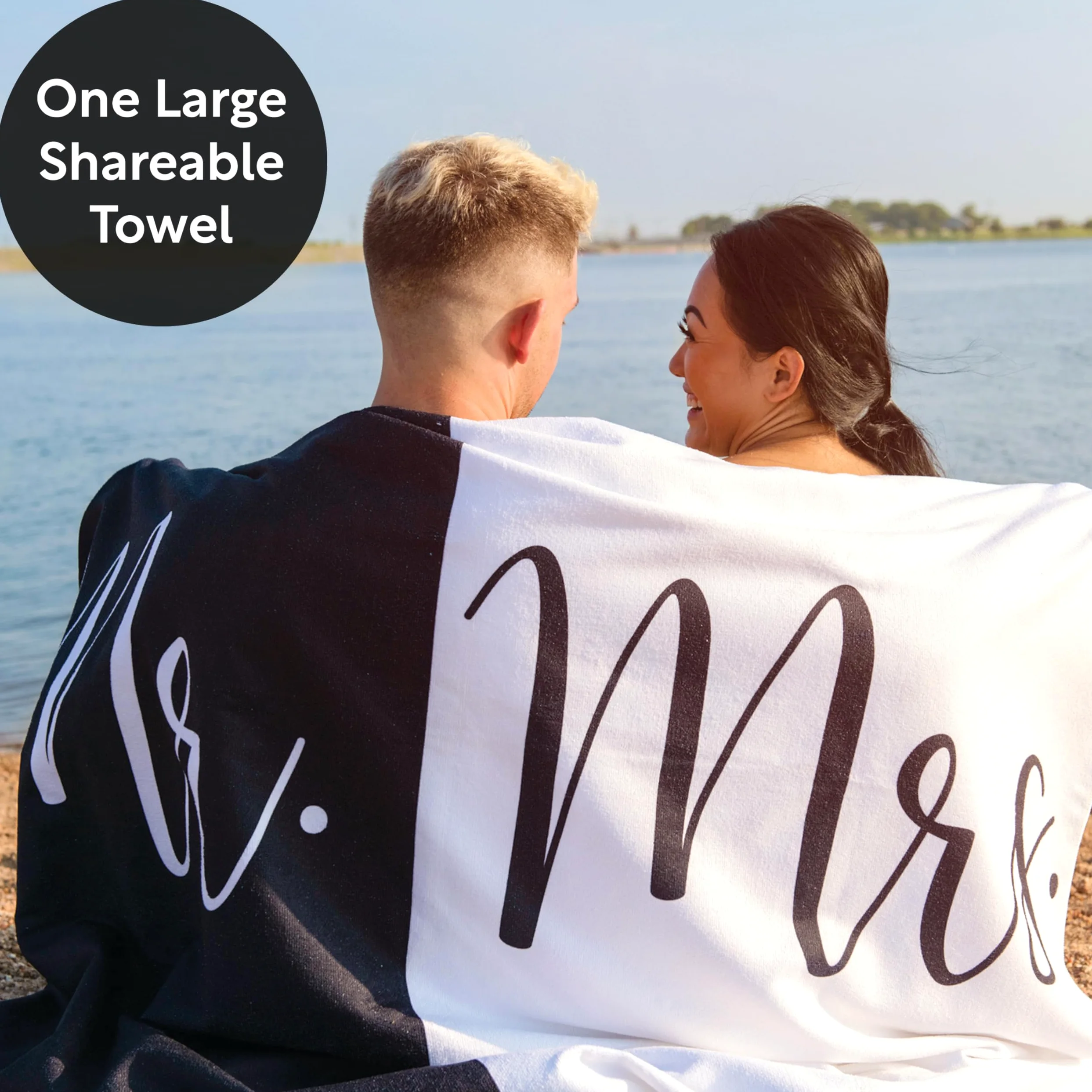 Ethisa Serviette De Plage Mr and Mrs – Serviette De Plage « Just Married » pour Lune De Miel – Cadeau De Mariage pour Couple De Jeunes Mariés – Ensemble De Serviettes À Partager – Microfibre