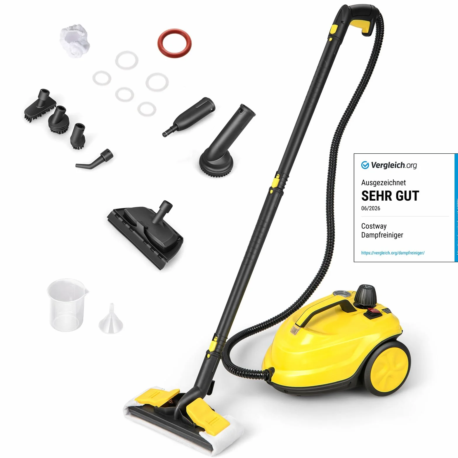 COSTWAY Nettoyeur Vapeur Haute Pression 2000W 13 Accessoires 5 Bars 1.8L Jaune
