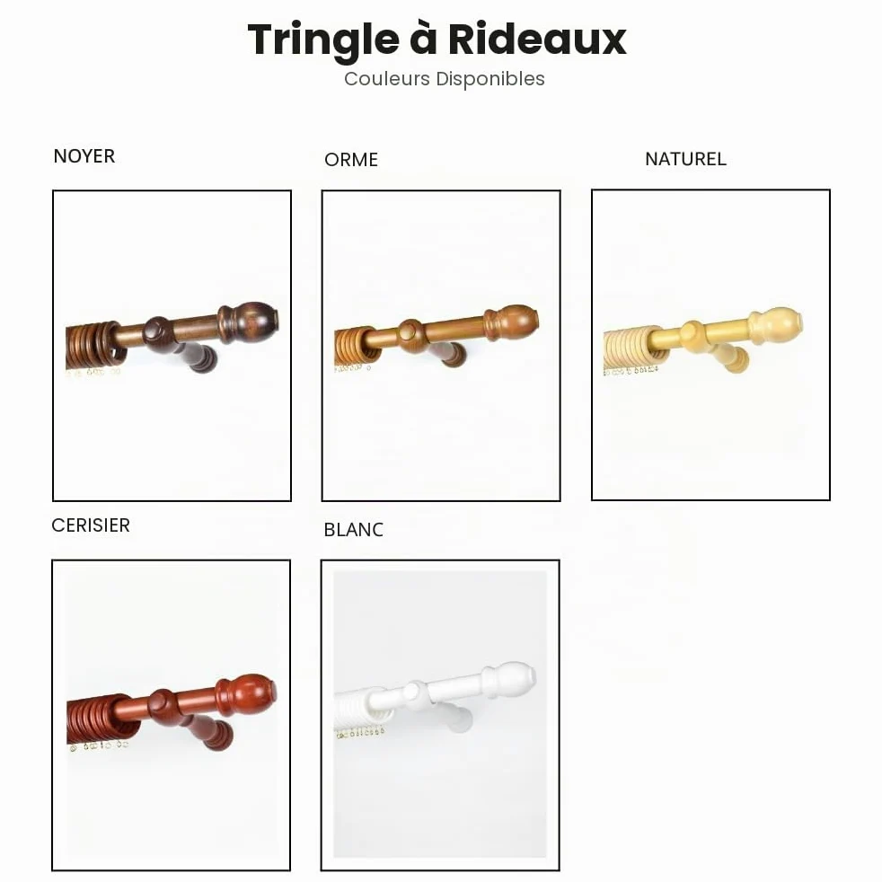 TENDAGGIMANIA Tringle RideauCouleur NOYER en Bois Resistant - Diamètre 35 mm - Longeur: 300 CM - Barre Rideau Mouvement Manuel - Avec Anneaux et tous les Accessoires