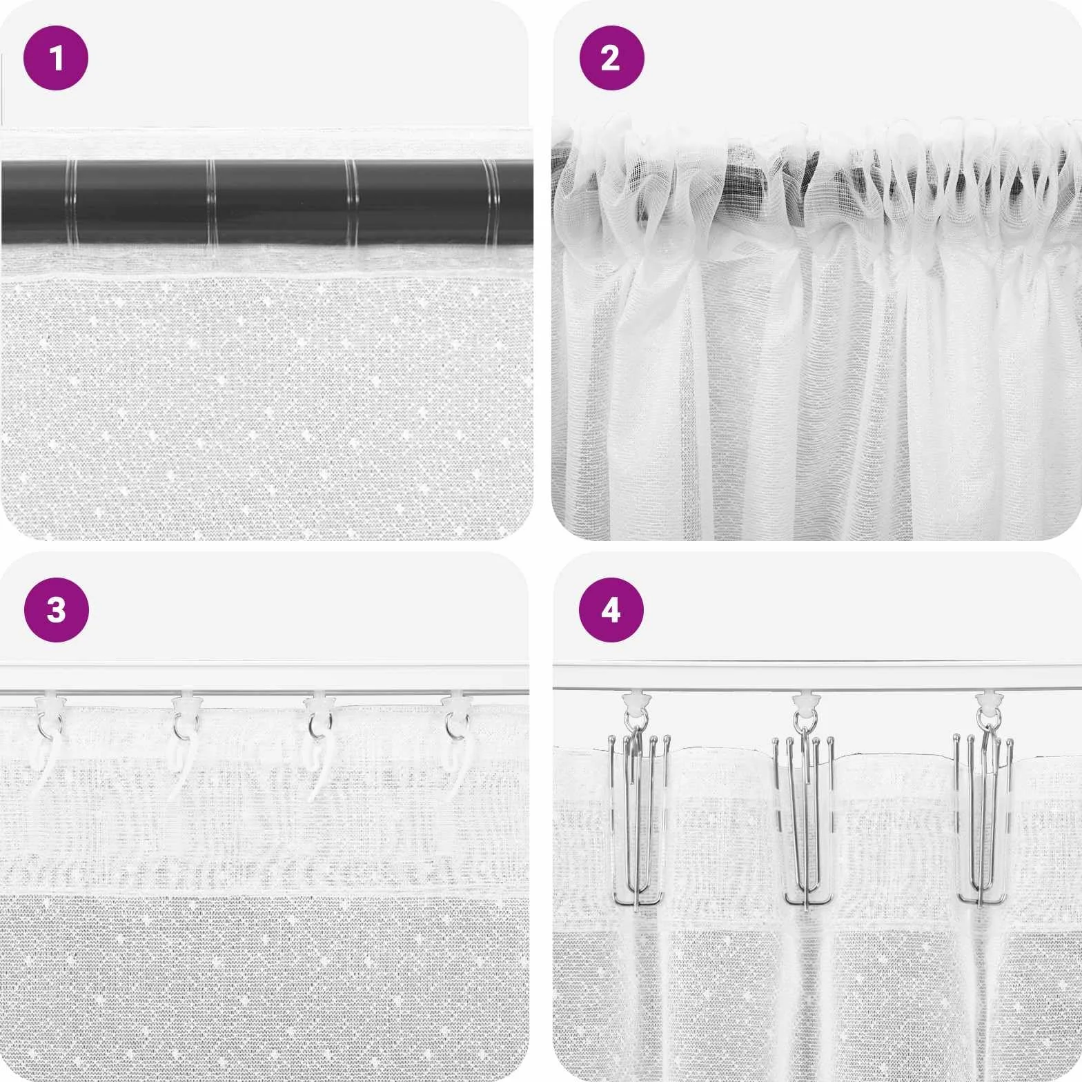 Rideau en dentelle blanc en polyester 160 x 400 cm, décoration de fenêtre avec brise-vue et protection solaire, rideau pour salon, chambre à coucher, bureau, panneau léger avec 4 méthodes de