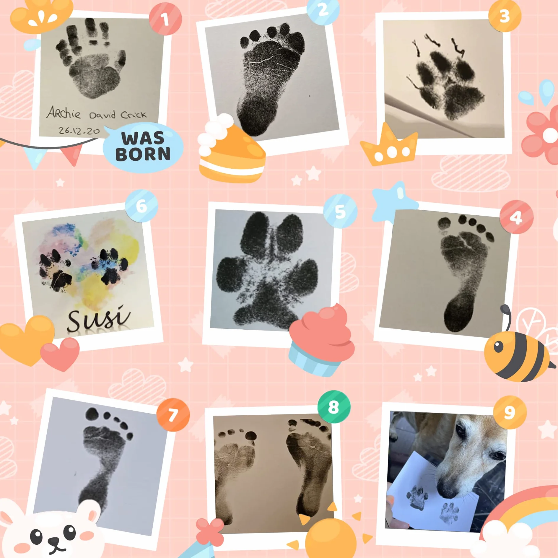 Nabance Kit Empreinte Bébé 0-12 Mois Pieds et Mains avec 2 Cadres Photo Souvenirs