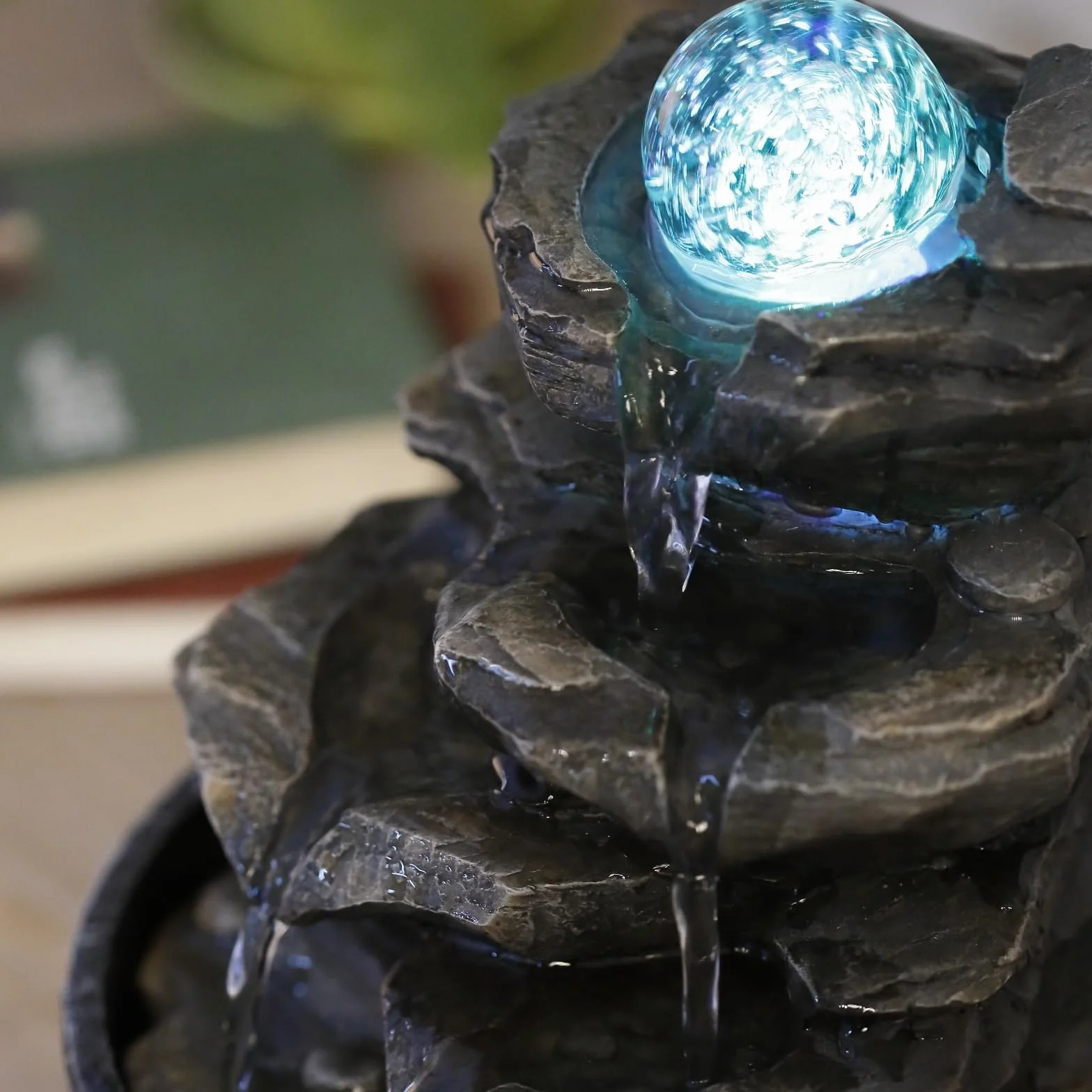 Zen'Light Fontaine d'Intérieur Little Rock Cascade Nature Effet Pierre Lumière LED Coloré H23cm