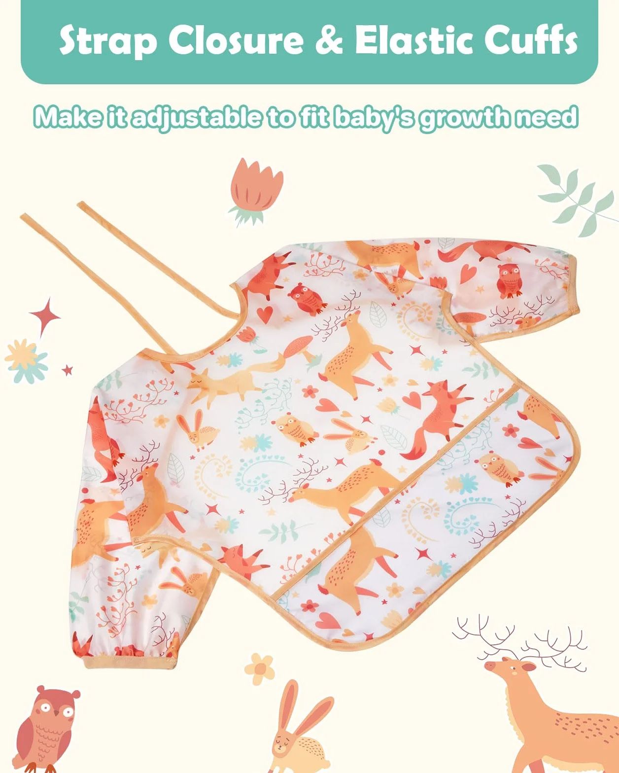 Bavoirs Manches Longues 5PCS Etanches Blouse Peinture Enfant Tablier d'Alimentation Multicolore 0-2ans