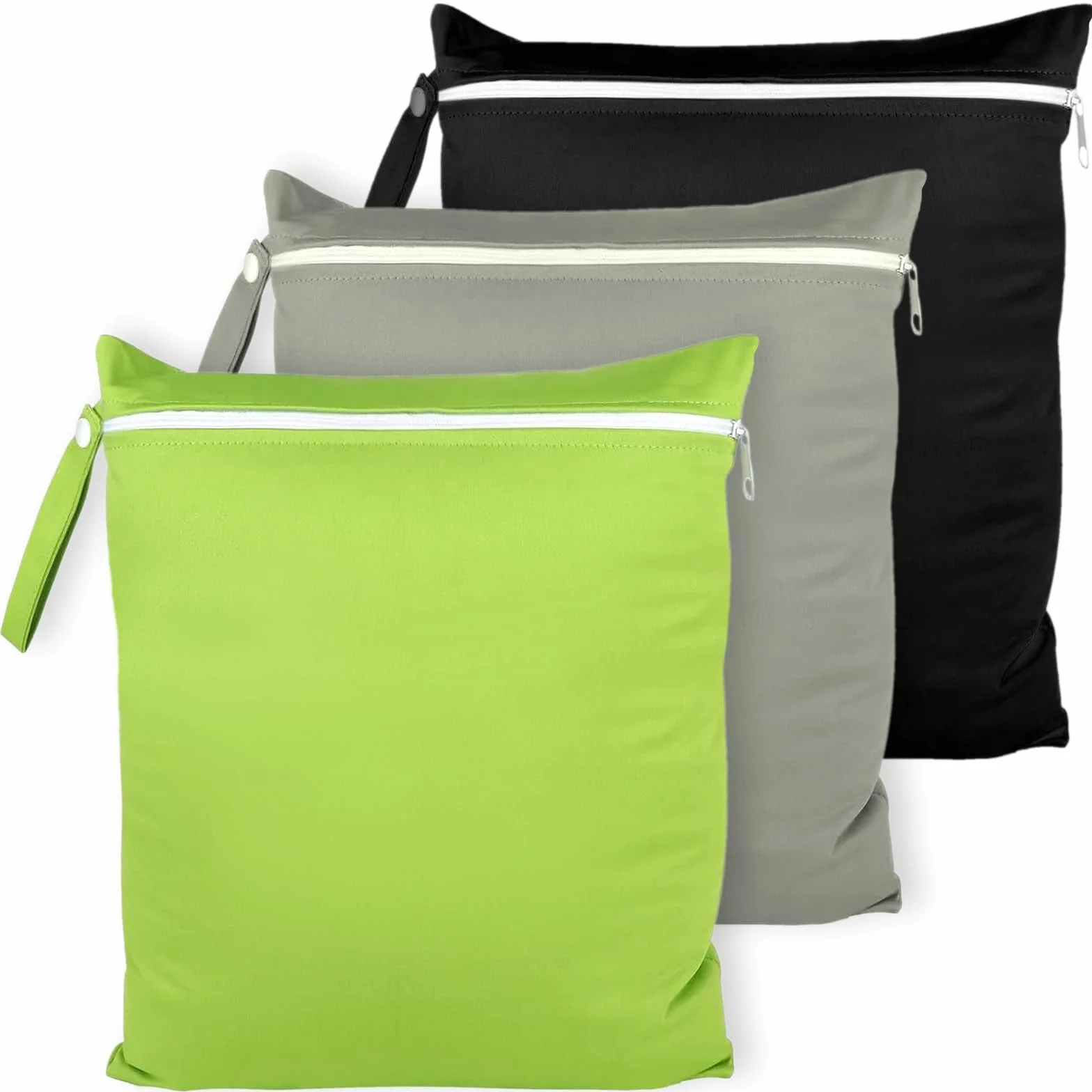 Wetbag Imperméable 40x30 cm 3 Pièces avec Fermeture Éclair, Sac à Couches Lavables Noir Gris Vert