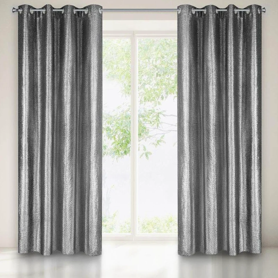 Eurofirany Rideau doré argenté avec Galon fronceur à œillets - Or argenté Noir Brillant (Argent Brillant, 140 x 250 cm - Rideau à œillets)