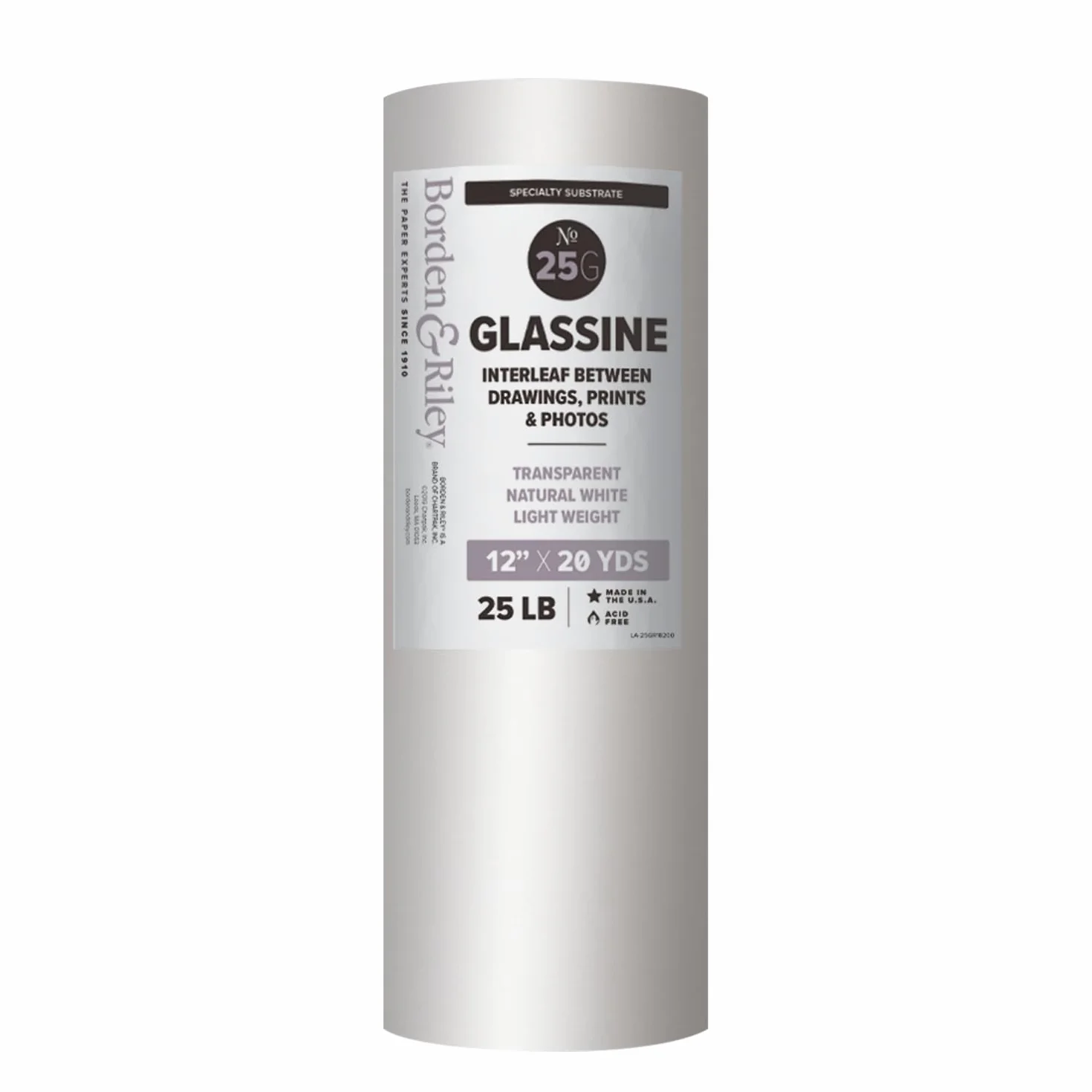Borden & Riley Rouleau de papier Glassine #25G, 30,5 cm x 20 m, 11,3 kg, blanc